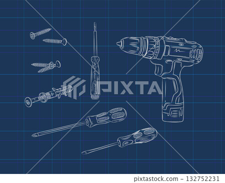 Cordless drill screwdriver screw composition blue 132752231