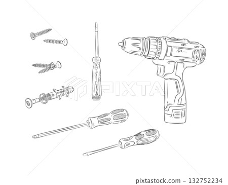 Cordless drill screwdriver screw composition white Cordless drill screwdriver screw composition white 132752234