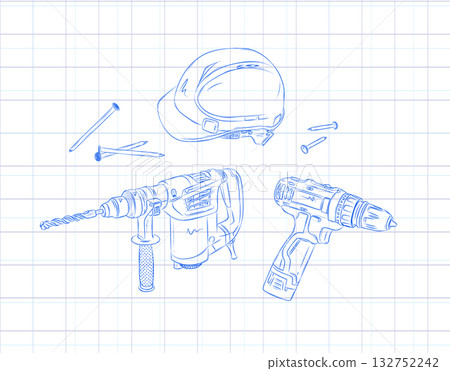 Powerful rotary hammer and regular drill 132752242