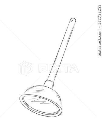 Plunger hand drawn doodle. Clearing clogged pipes at home. White 132752252