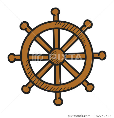 Ship wheel doodle icon vector isolated 132752328