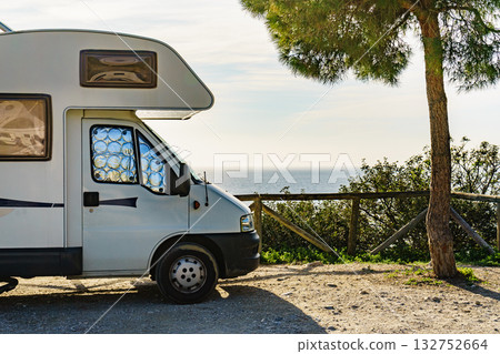 Caravan on seaside cliff, Spain 132752664