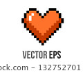 Isolated 8 bits pixel art love orange heart flat icon 132752701