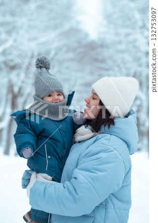 Mother and Child Enjoying Winter Outdoors 132753097
