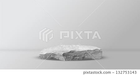 3d stone podium vector illustration. Realistic stand pedestal of round geometric shape, stage platform for luxury product presentation background 3d stone podium vector illustration. Realistic stand pedestal of round geometric shape, stage platform for luxury product presentation background 132753143
