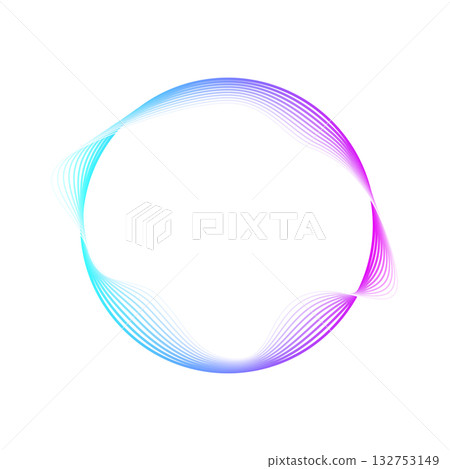 Glowing light neon ring isolated on transparent background. Abstract round wavy frame of pink and blue colors with neon effect. Modern futuristic geometric design vector illustration 132753149