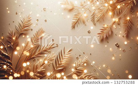 Golden bokeh light over soft beige tone, elegant minimalist composition. 132753288