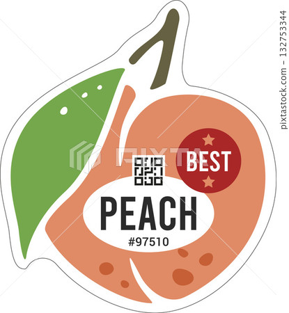 Best Peach Produce Label or Sticker. Fruit Advertising Vector Label with White Borders Isolated 132753344