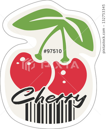 Cherry Berry Produce Label or Adhesive Tag. Sticky Vector Label with White Borders Isolated Cherry Berry Produce Label or Adhesive Tag. Sticky Vector Label with White Borders Isolated 132753345