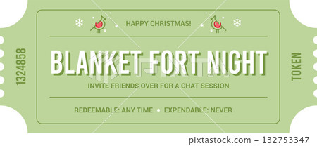Christmas Reward Ticket or Coupon for Blanket Fort Night Vector Cutout Illustrated Template 132753347