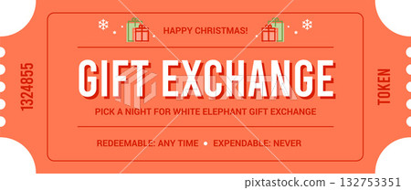 Christmas Reward Ticket or Coupon for White Elephant Gift Exchange Vector Cutout Illustrated Templat 132753351