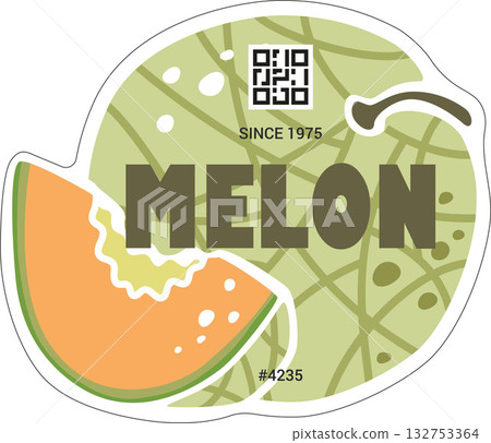 Sticky Label or Sticker in Form of Melon. Farm Produce Advertising Vector Label with White Borders Sticky Label or Sticker in Form of Melon. Farm Produce Advertising Vector Label with White Borders 132753364