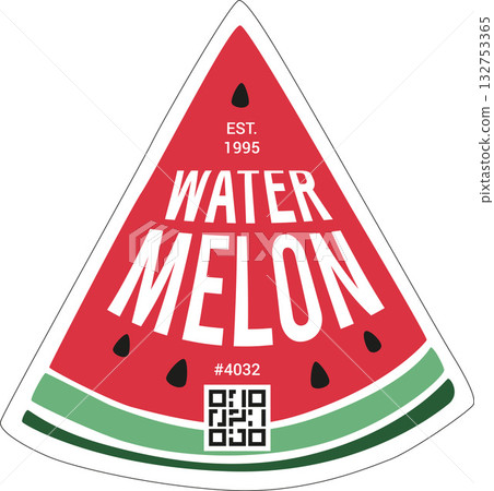 Watermelon Adhesive Label or Sticker. Farm Produce Advertising Vector Label with White Borders 132753365