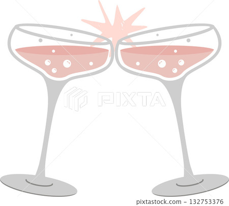 Coupe Glasses Clinking Champagne or Prosecco Vintage Glassware Vector Illustration Isolated 132753376