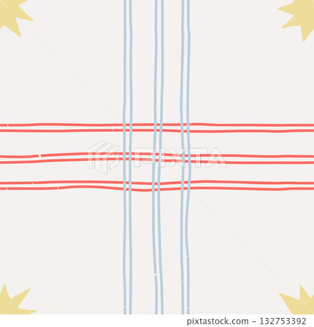 Thin Line Red and Blue Checkered Repeatable Pattern with Star Modern Vintage Vector 132753392