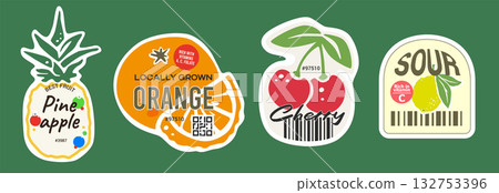 Best fruit sticker template. Cherry orange pineapple and lemon produce labels Best fruit sticker template. Cherry orange pineapple and lemon produce labels 132753396