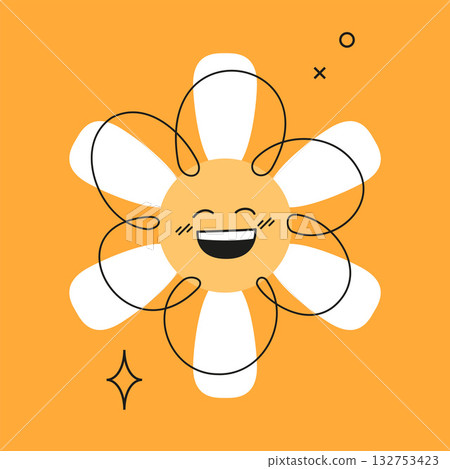 Happy daisy flower. Smiling joyful laughing face 132753423