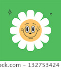 Kids logo design with daisy smiling. Positive playful excitement 132753424