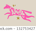 Pink mare decorated with flower ornaments. Modern folk art. Vector illustration 132753427