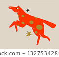 Red running female horse ornate with golden stains. Vector symbol of New year 2026 print design with 132753428