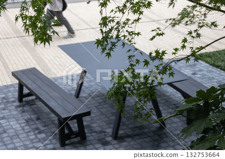 Outdoor table and wooden chairs 132753664