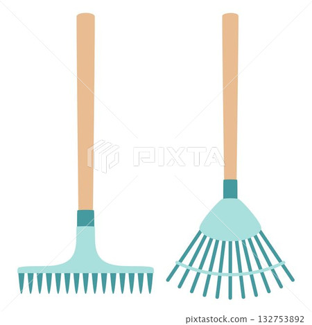 cartoon rakes isolated, flat style 132753892