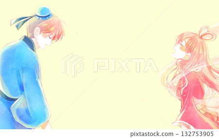 Image of Orihime and Hikoboshi facing each other, blank space 132753905