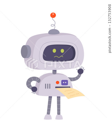 Robot with message, sad toy machine waving claw to indicate error, futuristic smart bot Robot with message, sad toy machine waving claw to indicate error, futuristic smart bot 132753908