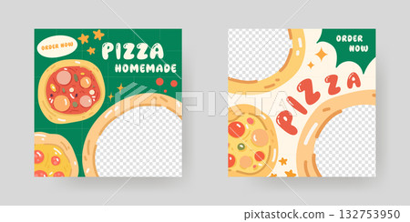 Homemade pizza social media post template in modern flat design. Perfect for restaurant marketing, online food promotion, delivery ads, and creative digital branding projects. Homemade pizza social media post template in modern flat design. Perfect for restaurant marketing, online food promotion, delivery ads, and creative digital branding projects. 132753950