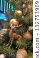 Branches of Christmas tree with beautiful decoration 132753969