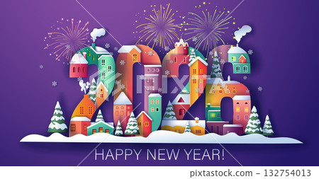 City Village, Happy new year 2026 and Merry Christmas card. Winter Snow Urban Countryside Landscape City Village, Happy new year 2026 and Merry Christmas card. Winter Snow Urban Countryside Landscape 132754013