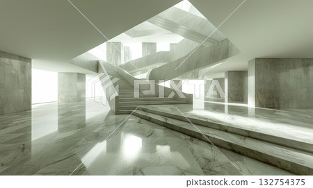 Modern Architecture Interior with Concrete Staircase, Abstract Minimalist Building Design Modern Architecture Interior with Concrete Staircase, Abstract Minimalist Building Design 132754375