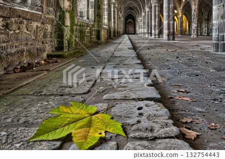 Serene Monastery Vault on Autumn s Reach Abandoned Hallway with Elegant Pillars and Mystical Light Serene Monastery Vault on Autumn s Reach Abandoned Hallway with Elegant Pillars and Mystical Light 132754443