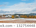 Furano hills and autumn forest with first snow 132754448