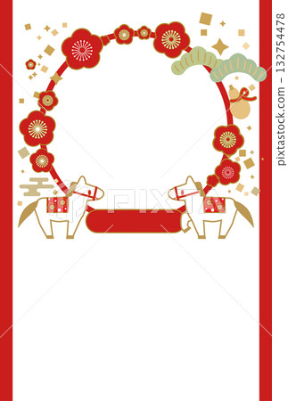 馬匹插畫相框新年賀卡 馬匹插畫相框新年賀卡 132754478