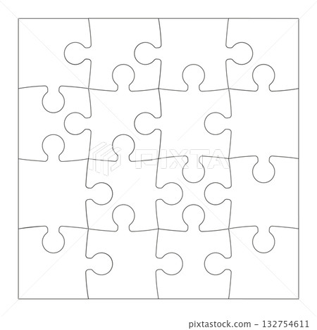 Jigsaw puzzle game square template with angles. Puzzle pieces. Puzzle pieces contour isolated on white background. Adjustable, editable mockup. Jigsaw puzzle game square template with angles. Puzzle pieces. Puzzle pieces contour isolated on white background. Adjustable, editable mockup. 132754611