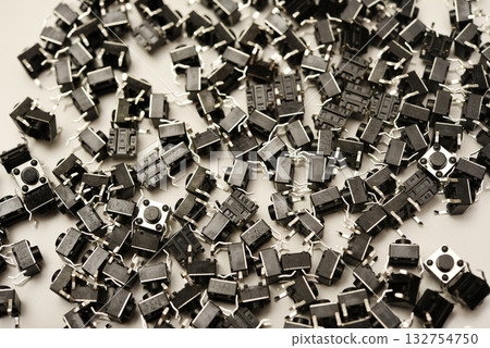 Black electronic buttons on a white background. Electronic elements. Power buttons. Black electronic buttons on a white background. Electronic elements. Power buttons. 132754750