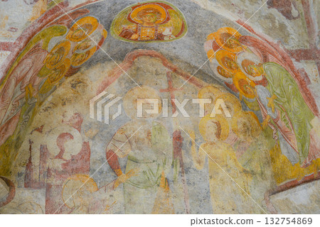Ancient frescoes and surviving murals of the temple in the church of St. Nicholas, a Christian shrine. Demre, Antalya province, Turkey. Ancient frescoes and surviving murals of the temple in the church of St. Nicholas, a Christian shrine. Demre, Antalya province, Turkey. 132754869