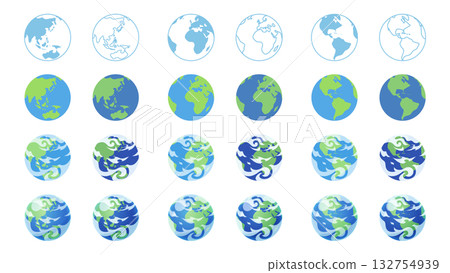 一組從三個不同角度拍攝的地球插圖素材 132754939