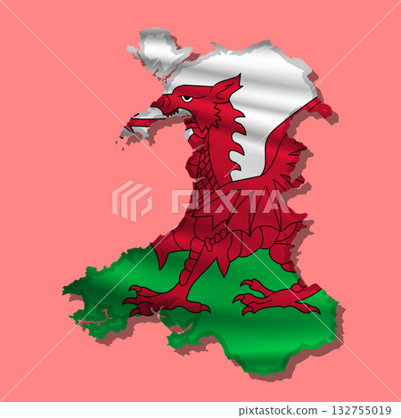 Vector flag Wales in the form of a map 132755019