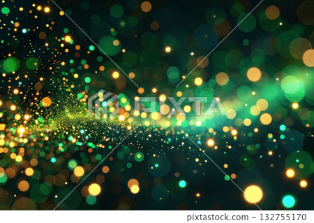 Dancing Green and Gold Particles Swirling in Energetic Motion and Magic to Enhance Digital Imagery. 132755170