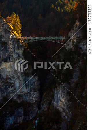 A distant view of Marienbrücke (Mary's Bridge) at Neuschwanstein Castle, Germany A distant view of Marienbrücke (Mary's Bridge) at Neuschwanstein Castle, Germany 132755361