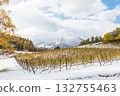 Snow-covered vineyards and mountain scenery (Furano, Hokkaido) 132755463
