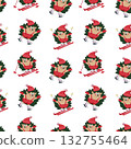 Pattern Hedgehog Christmas skating and skiing 132755464