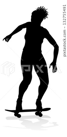 Woman Silhouette Female Skateboarder Girl Woman Silhouette Female Skateboarder Girl 132755491