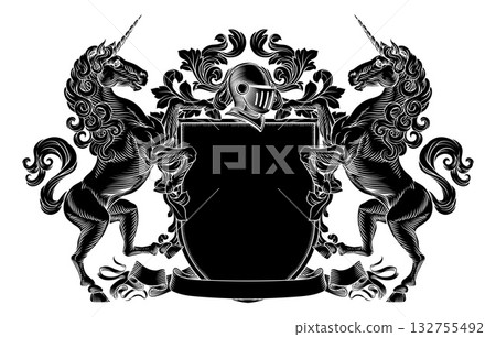 Coat of Arms Crest Unicorns Heraldic Knight Shield Coat of Arms Crest Unicorns Heraldic Knight Shield 132755492