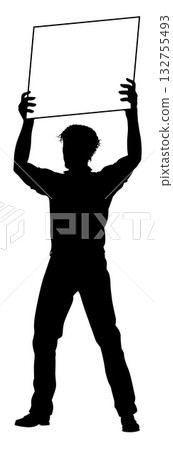 Protest Rally March Picket Sign Silhouette Person Protest Rally March Picket Sign Silhouette Person 132755493