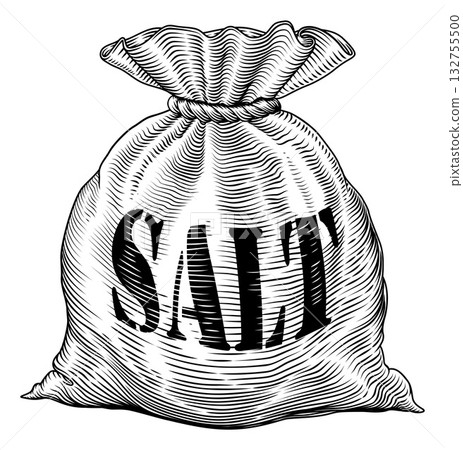 Sack Bag of Salt Concept in Vintage Woodcut Style Sack Bag of Salt Concept in Vintage Woodcut Style 132755500