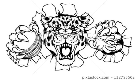 Jaguar Leopard Cheetah Panther Cricket Mascot Jaguar Leopard Cheetah Panther Cricket Mascot 132755502