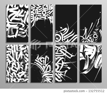 Abstract grunge texture set featuring graffiti elements. Hand-drawn vector illustrations 132755512